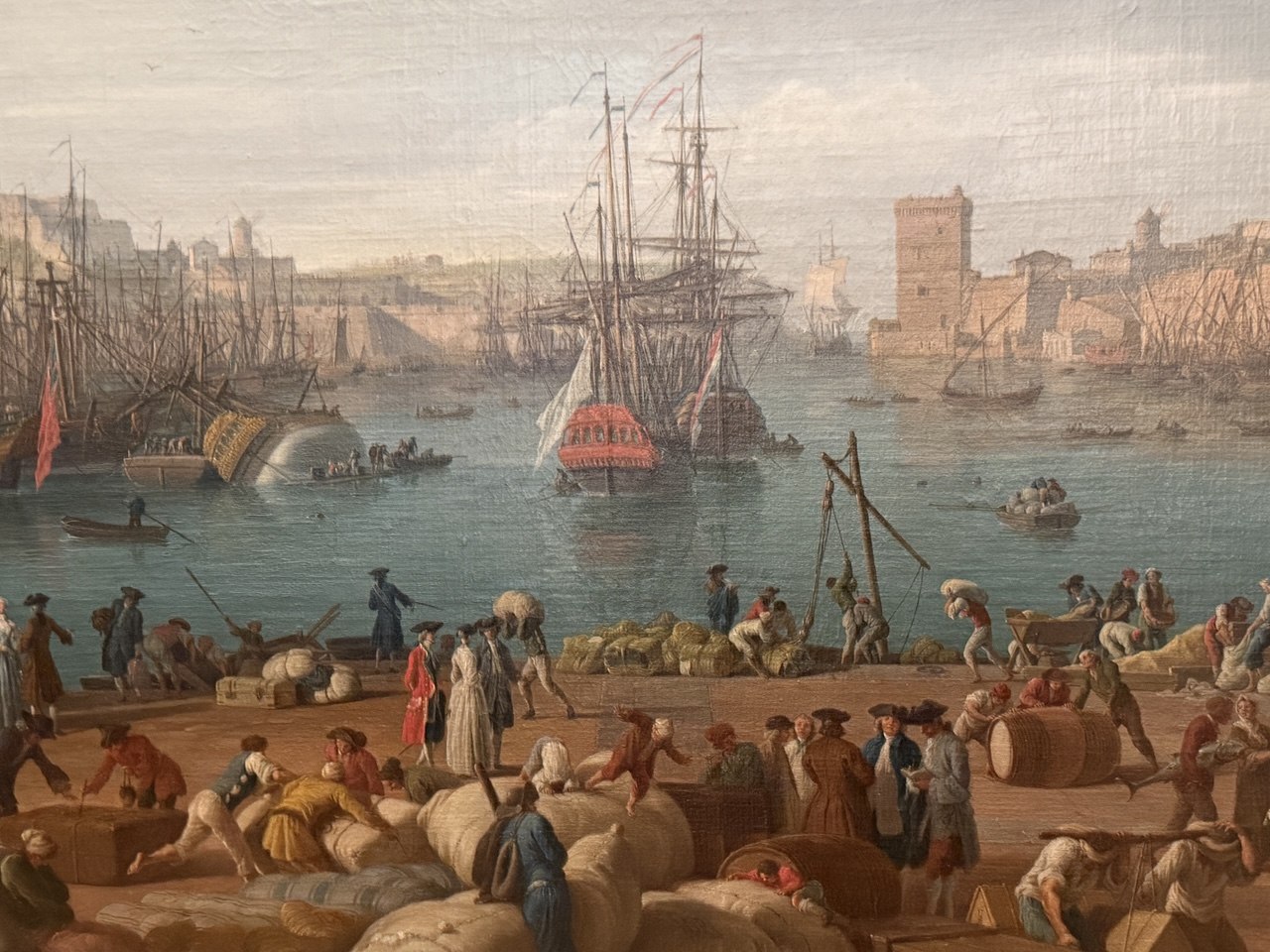 Joseph Vernet (1714 - 1789), L'Intérieur du port de Marseille, vu du Pavillon de l'horloge du Parc, 1754, olio su tela.